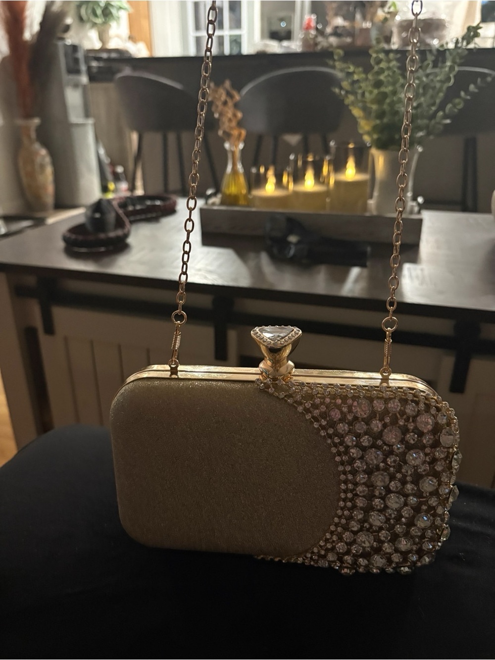 Gold Crystal Embellished Evening Clutch - Picture 5 of 11